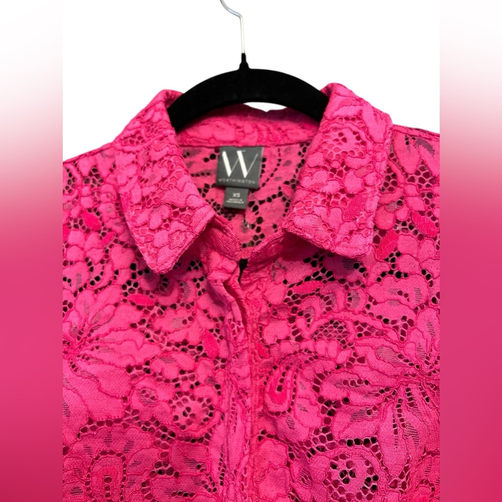 Worthington Women’s Size XS Top NWOT Button Down Petaluma Pink Lace Collared - Picture 4 of 10
